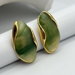 Green Sculptural Irregular Resin Earrings